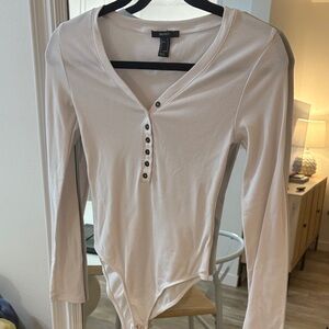 Forever 21 White Button-Front Bodysuit